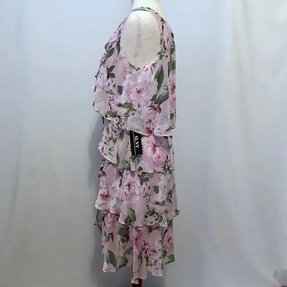 SLNY NWT Knee Length Tiered Flutter Dress Women Various - Picture 6 of 9